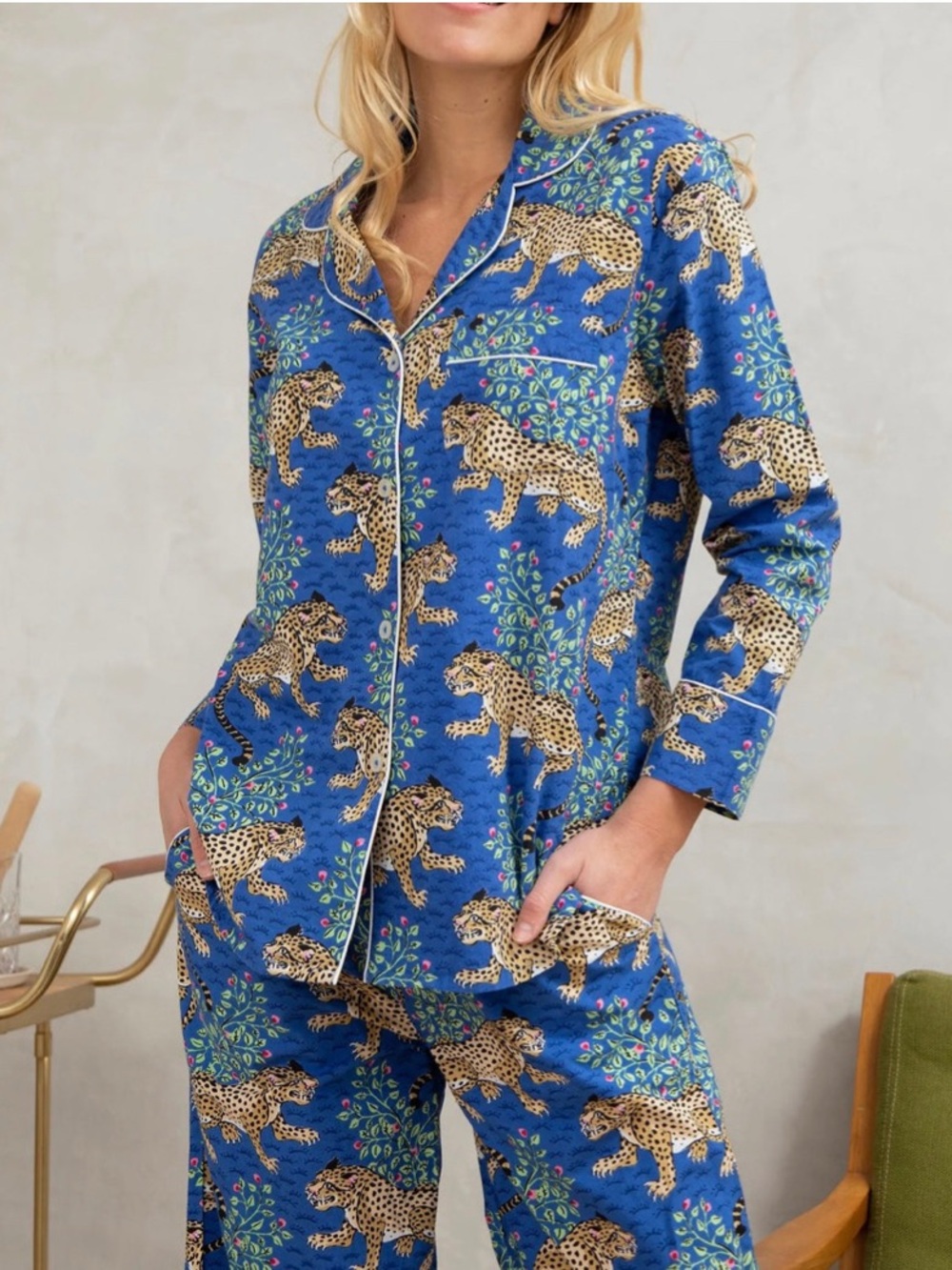 Printfresh Bagheera Long Sleeve Women’s Organic Cotton Sapphire Sleep Set Large